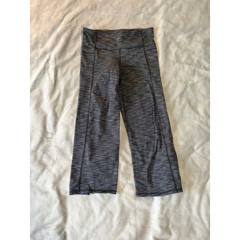 Athleta Space Dye Crop Leggings Black White Wide Leg Yoga Pants Small